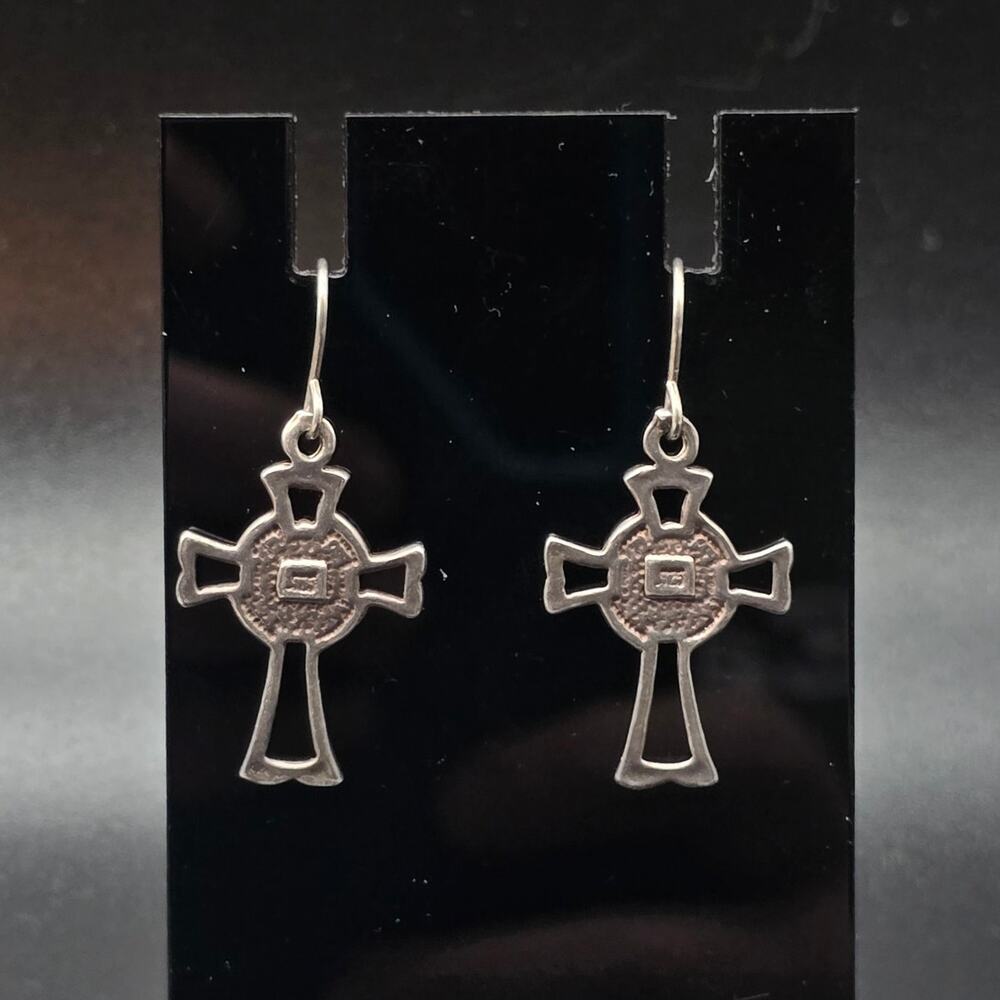 Sterling SIlver Cross Earrings Dangle Drop Pierced 925 - Picture 4 of 10